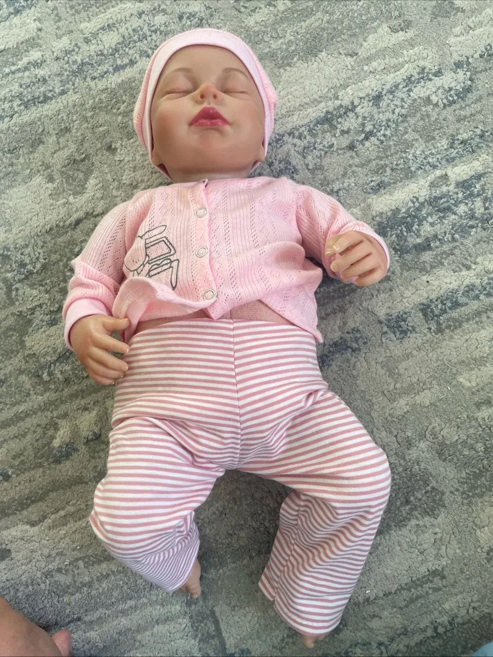 Pink Baby Doll Knit Cardigan & Striped Pants Set